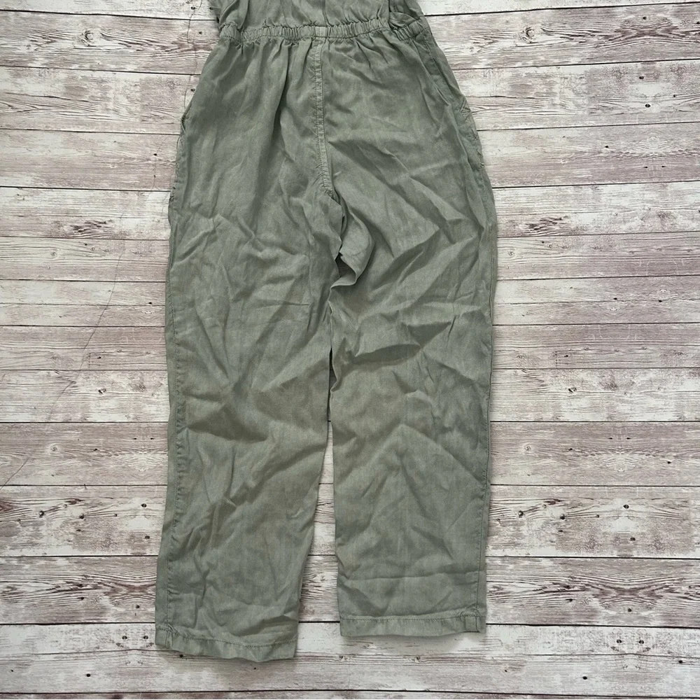 Bella Dahl Girls Knotted Olive Green Tencel Tie Waist Overalls - Picture 6 of 7